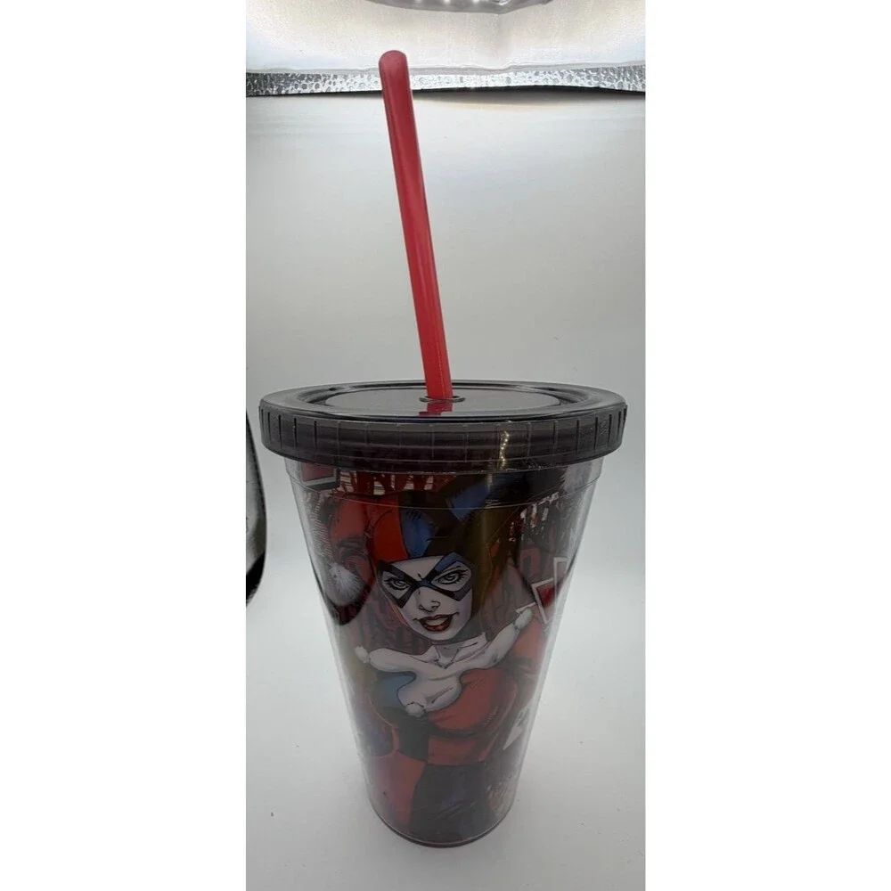 🃏🥤Harley Quinn Cup –NEW (No Tags) w/Lid & Straw–DC Comics Travel Tumbler! 🃏🥤